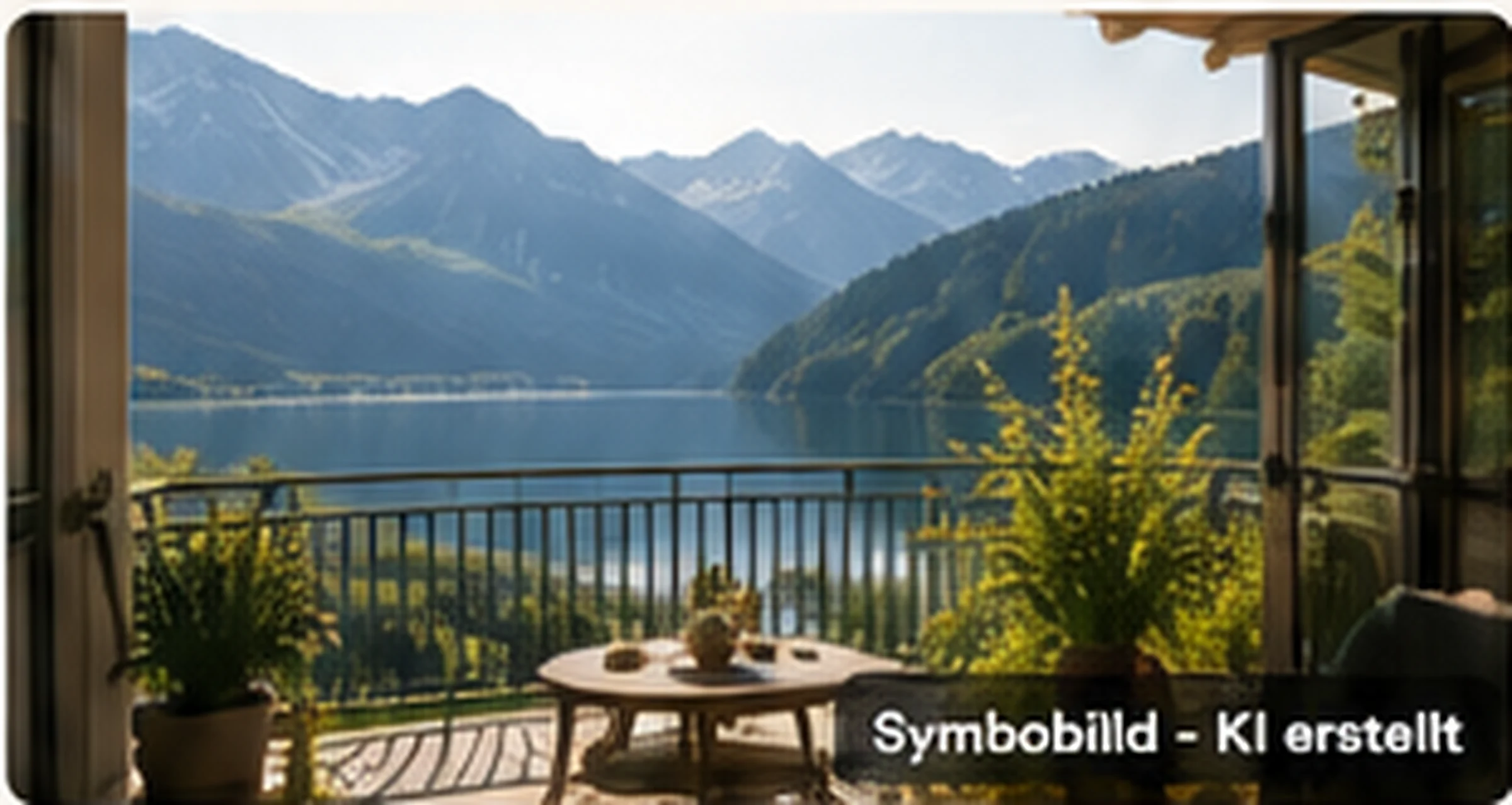 Wohnung mit Balkon und Blick auf einen österreichischen Bergsee